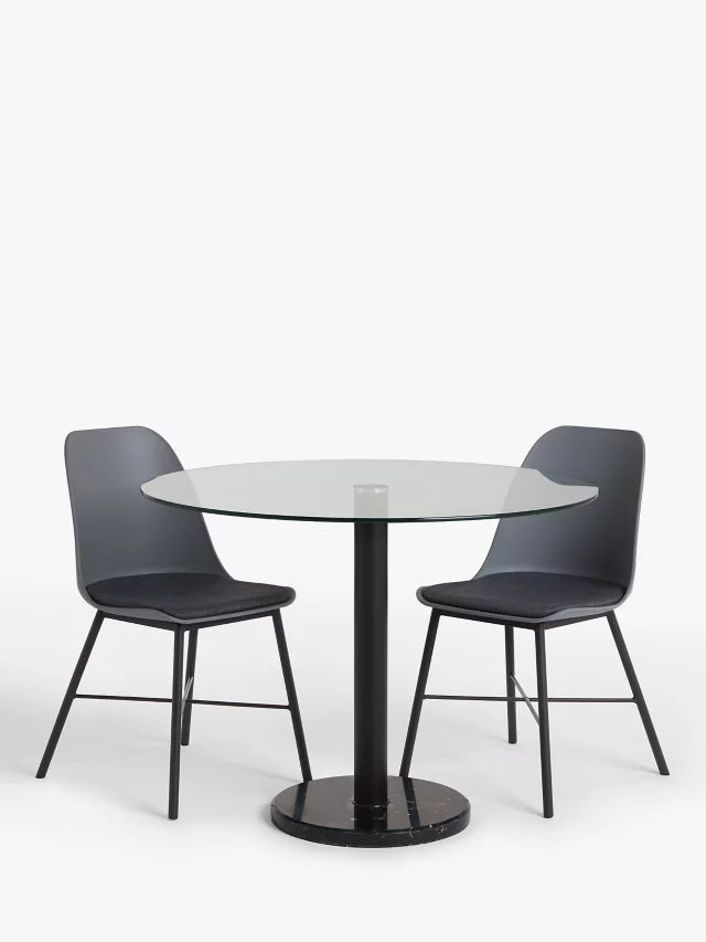 JOHN LEWIS 100CM ROUND DINING TABLE IN CLEAR GLASS AND BLACK MARBLE FINISH