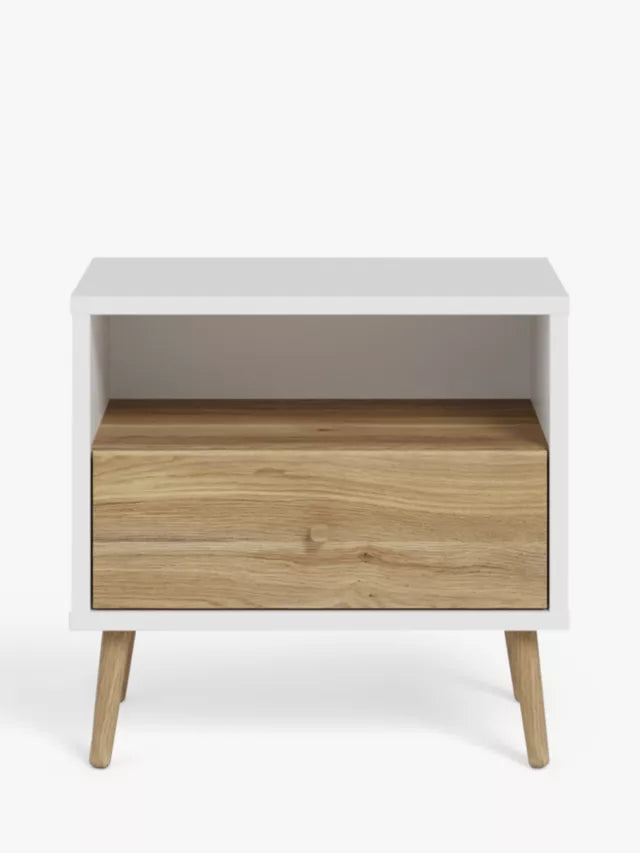 JOHN LEWIS BEDSIDE TABLE IN WHITE AND OAK