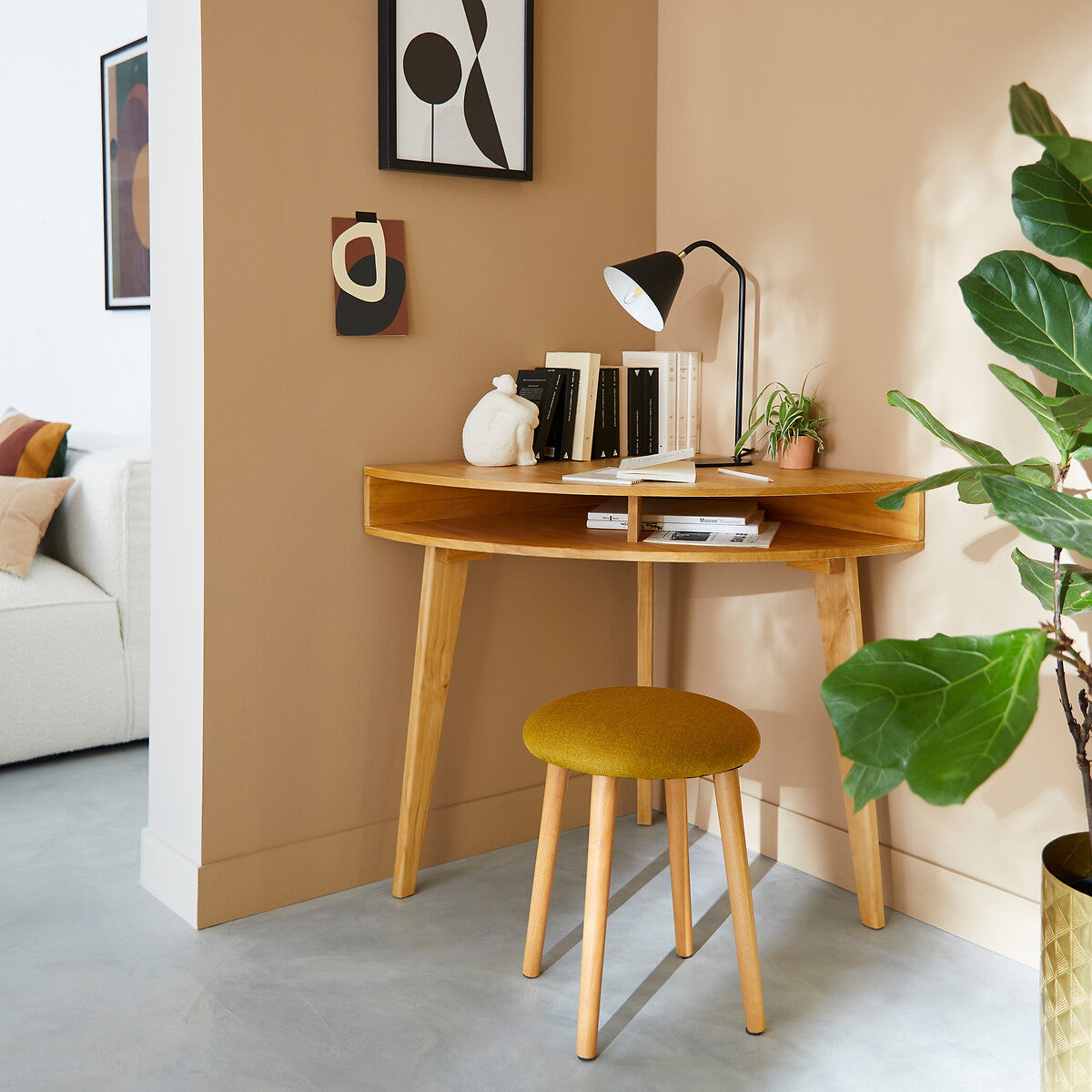 GRIMSBY CORNER CONSOLE DESK IN LIGHT WOOD FINISH