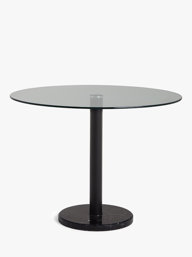 JOHN LEWIS 100CM ROUND DINING TABLE IN CLEAR GLASS AND BLACK MARBLE FINISH