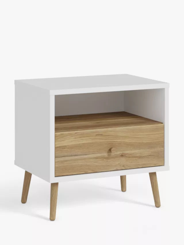 JOHN LEWIS BEDSIDE TABLE IN WHITE AND OAK