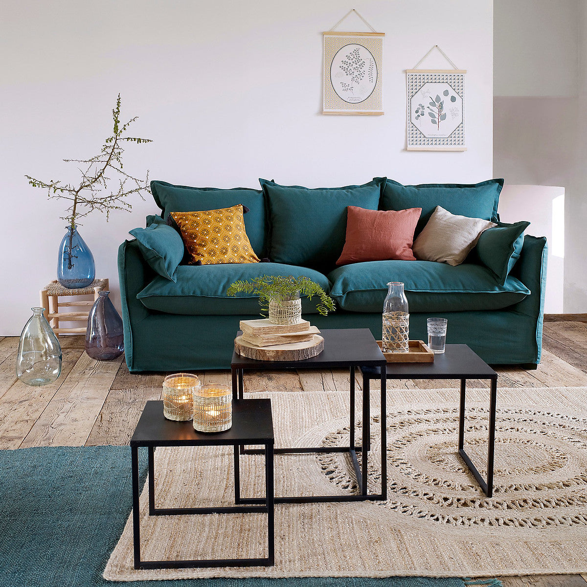 LA REDOUTE HIBA SET OF 3 STEEL NESTING COFFEE TABLES IN BLACK