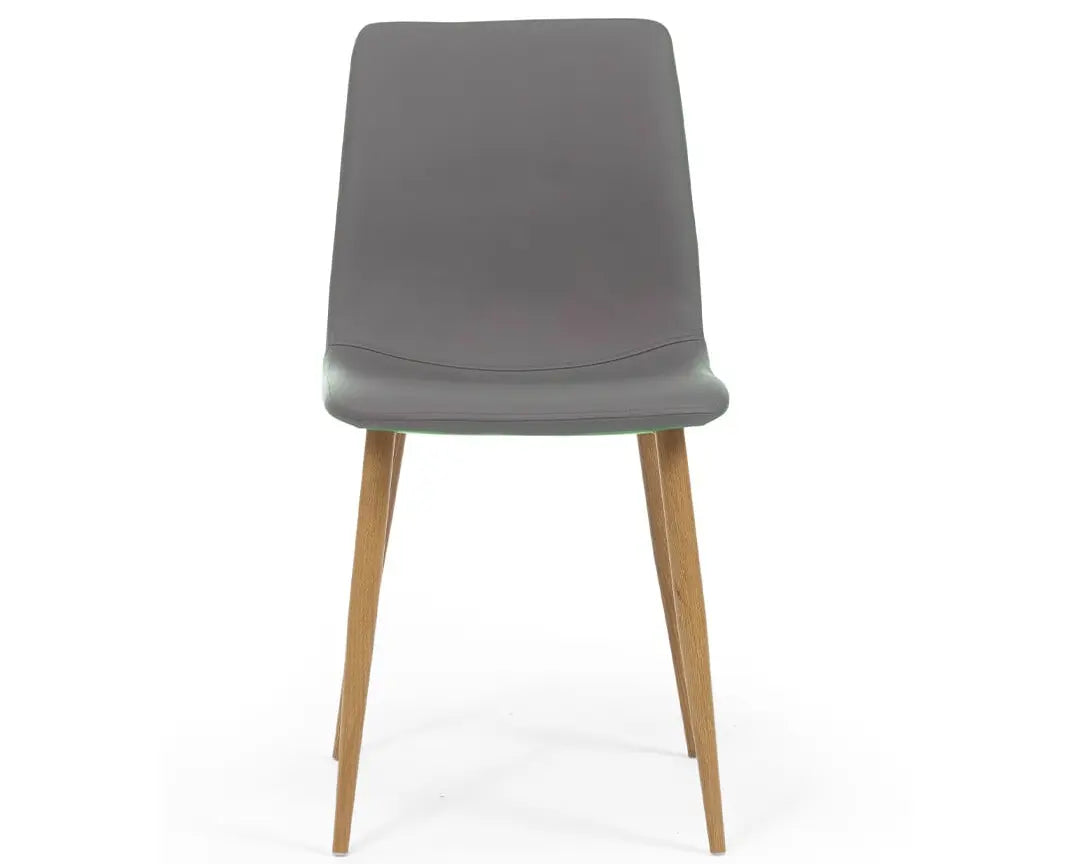 SIENNA GREY FAUX LEATHER DINING CHAIR  WOOD LEGS 