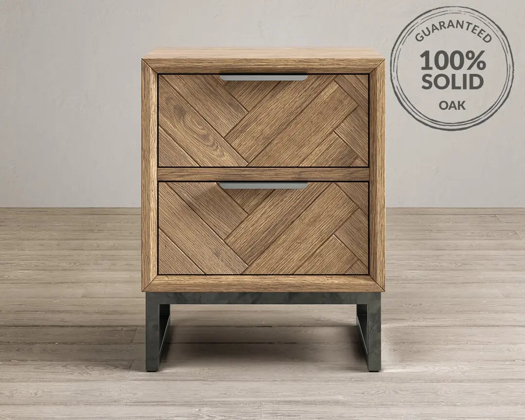HERRINGBONE SOLID OAK 2 DRAWER BEDSIDE CHEST / OFFICE CHEST