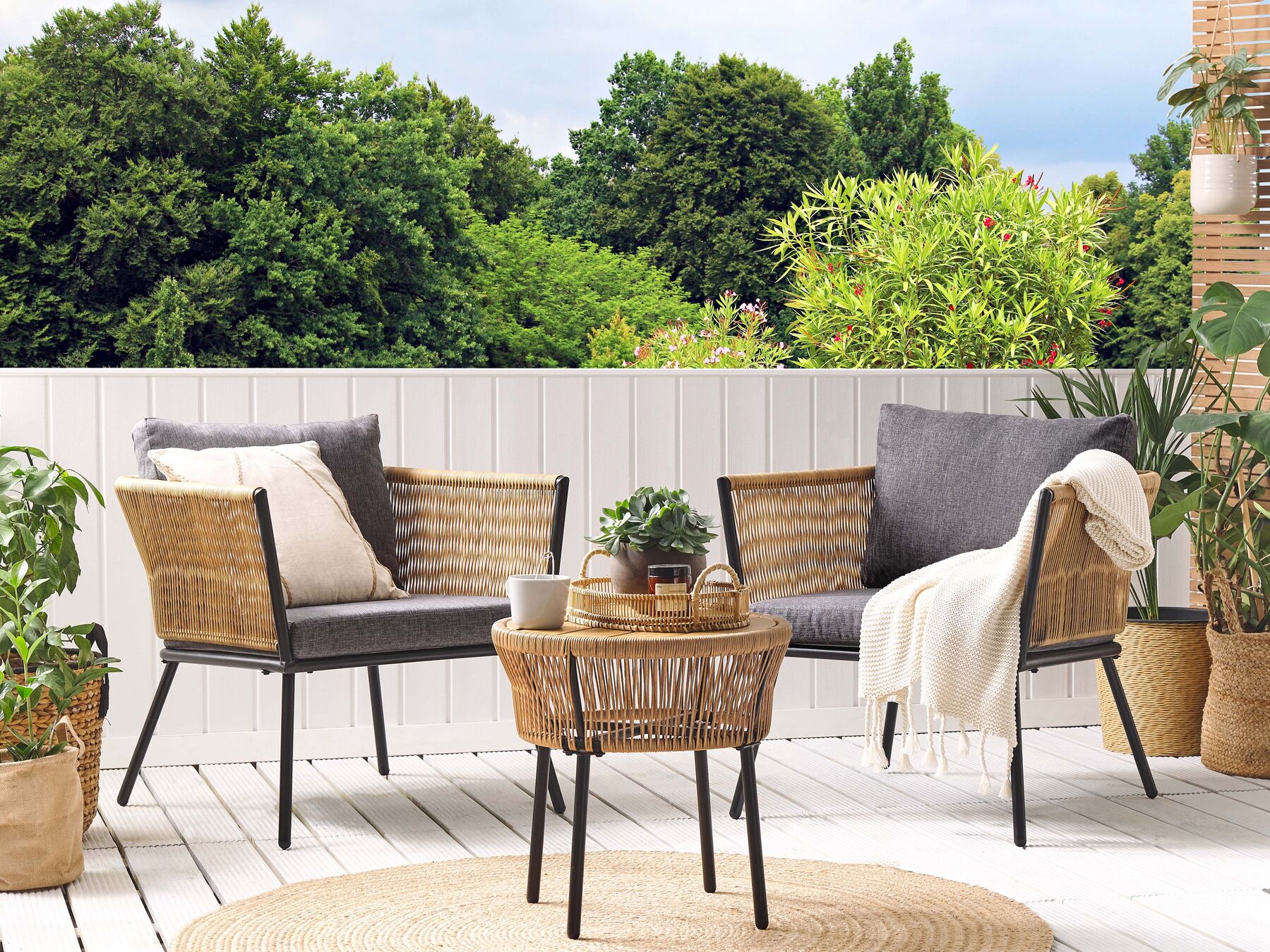GARGANO PE RATTAN BISTRO SET IN BROWN WITH GREY 