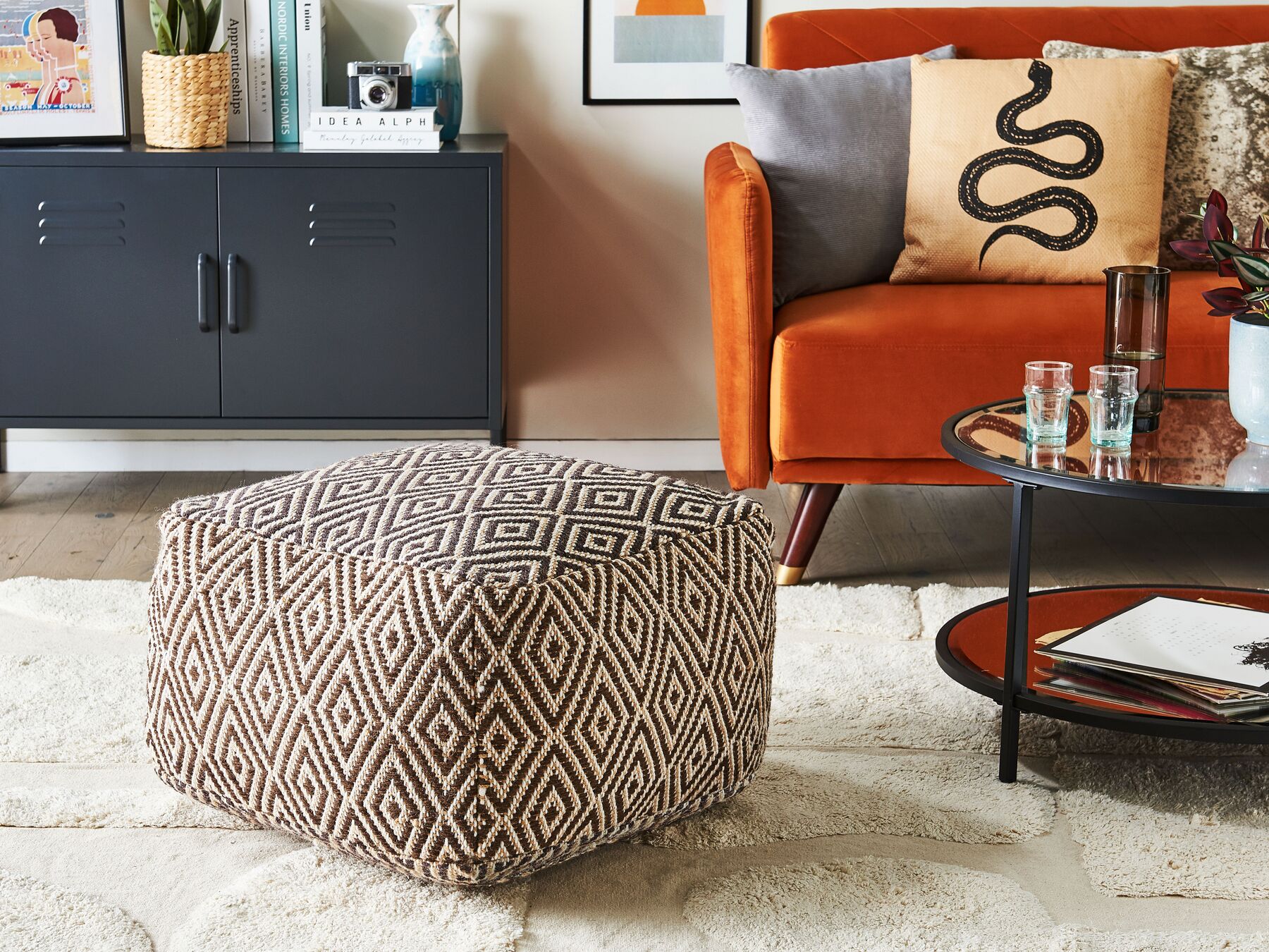 Wool Pouffe Brown and Beige