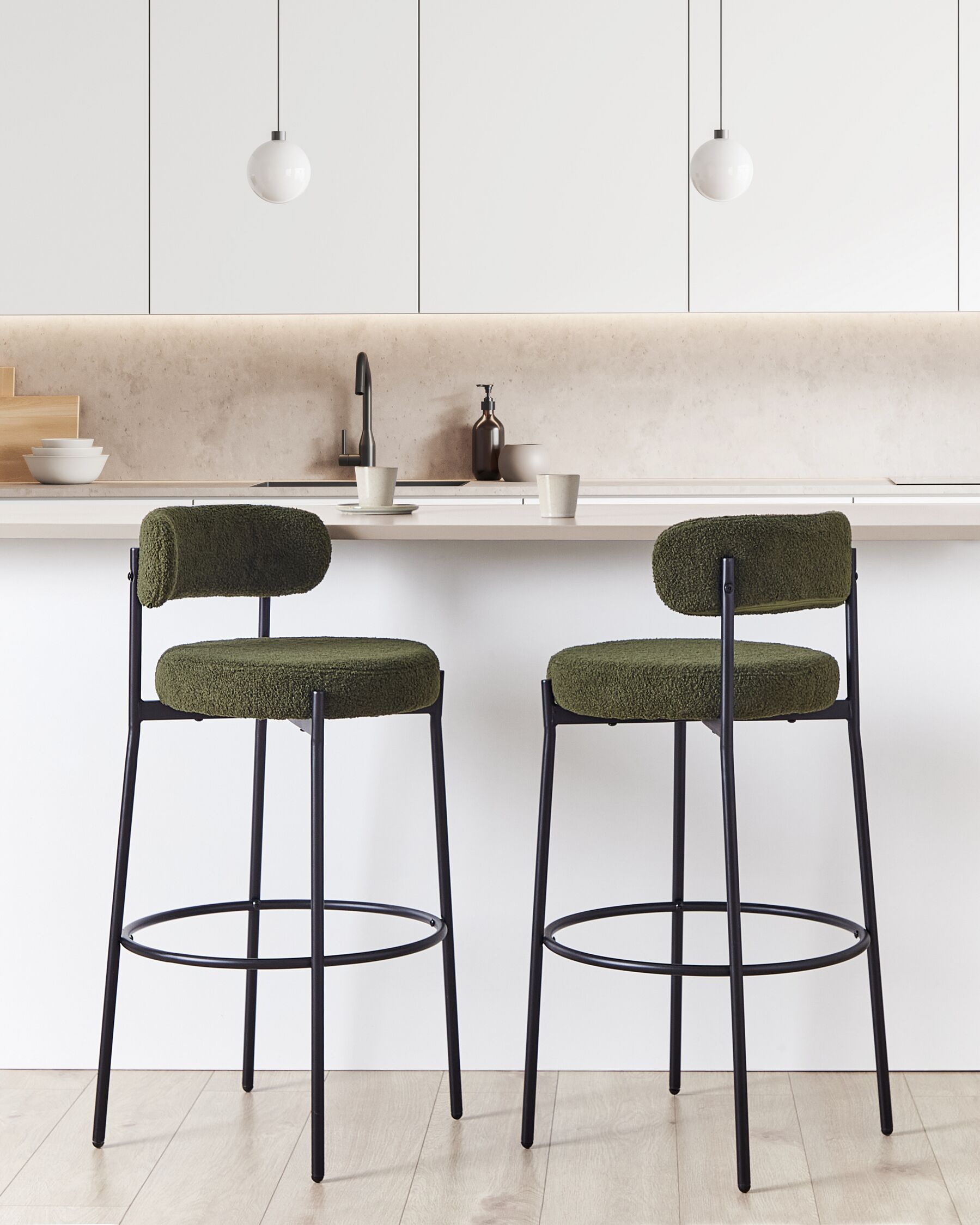 Set of 2 Bar Chairs ALLISON Boucle Green