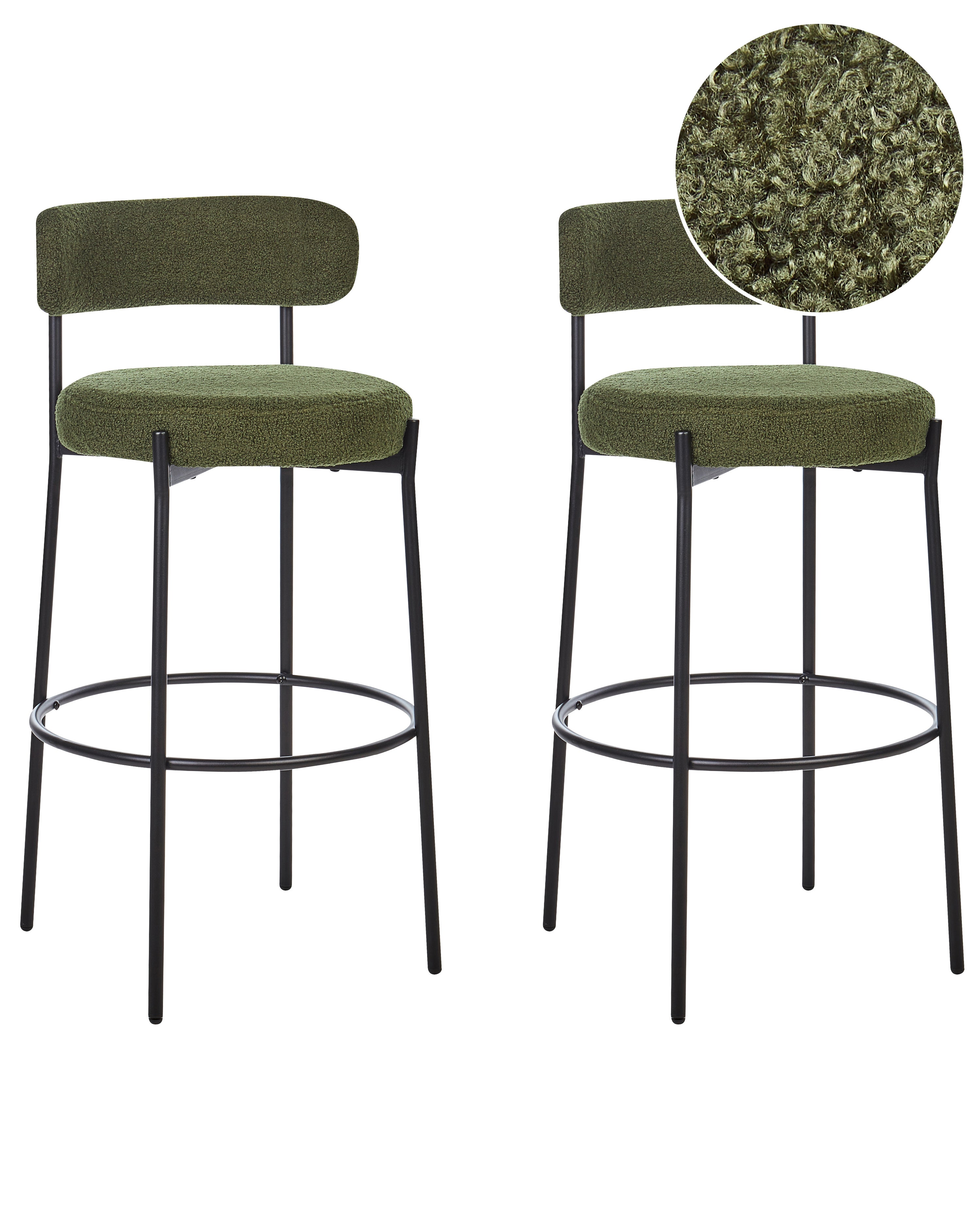 Set of 2 Bar Chairs ALLISON Boucle Green